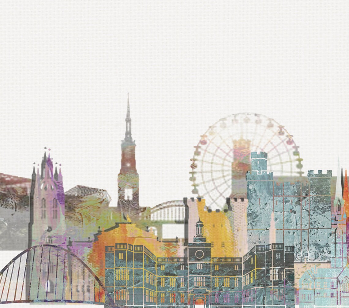 Newcastle England Tyne Bridge Watercolor Skyline Art Modern Home Decor Poster - Image 2