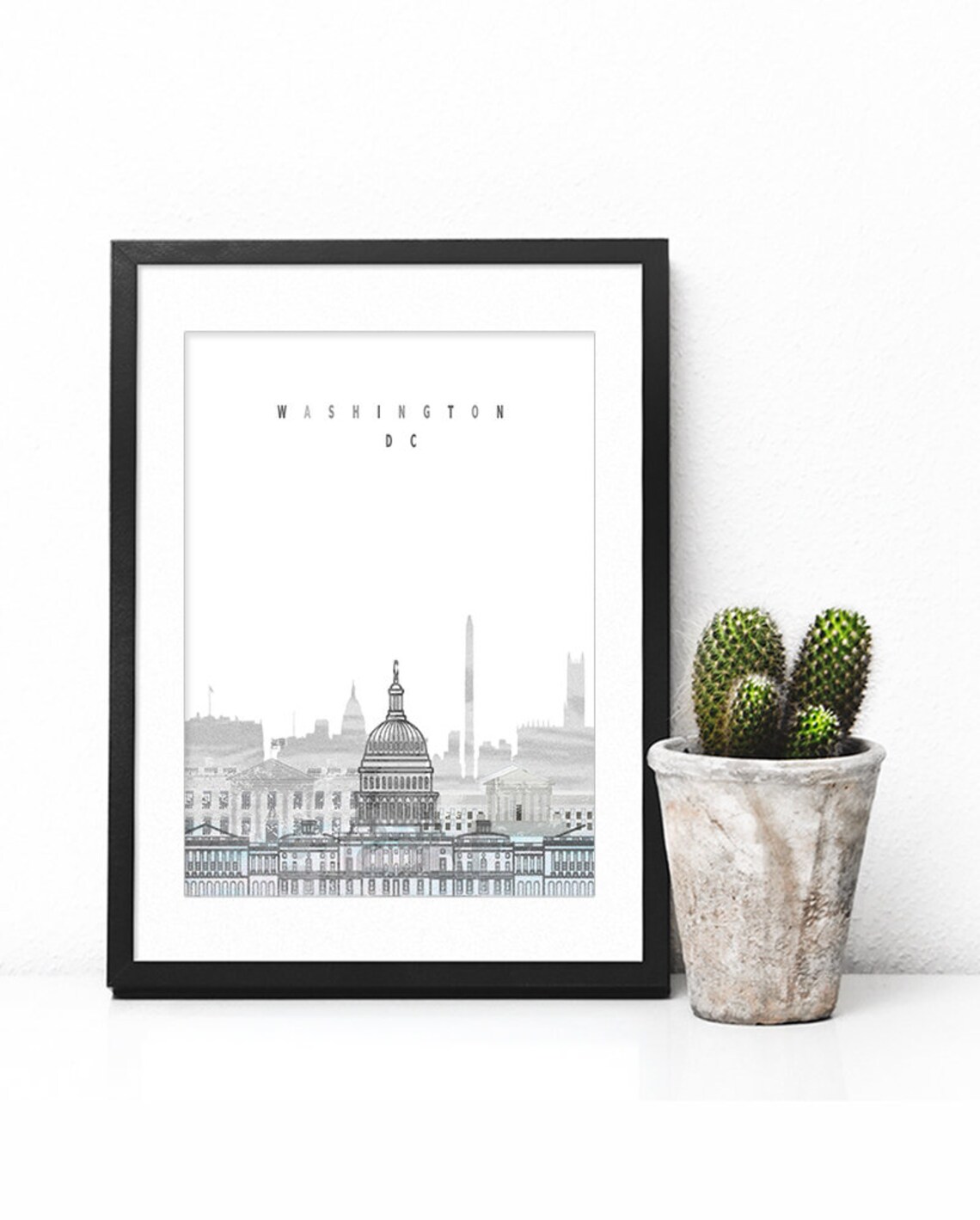 Washington DC Skyline Black And White Capitol Watercolor Art Poster - Image 2