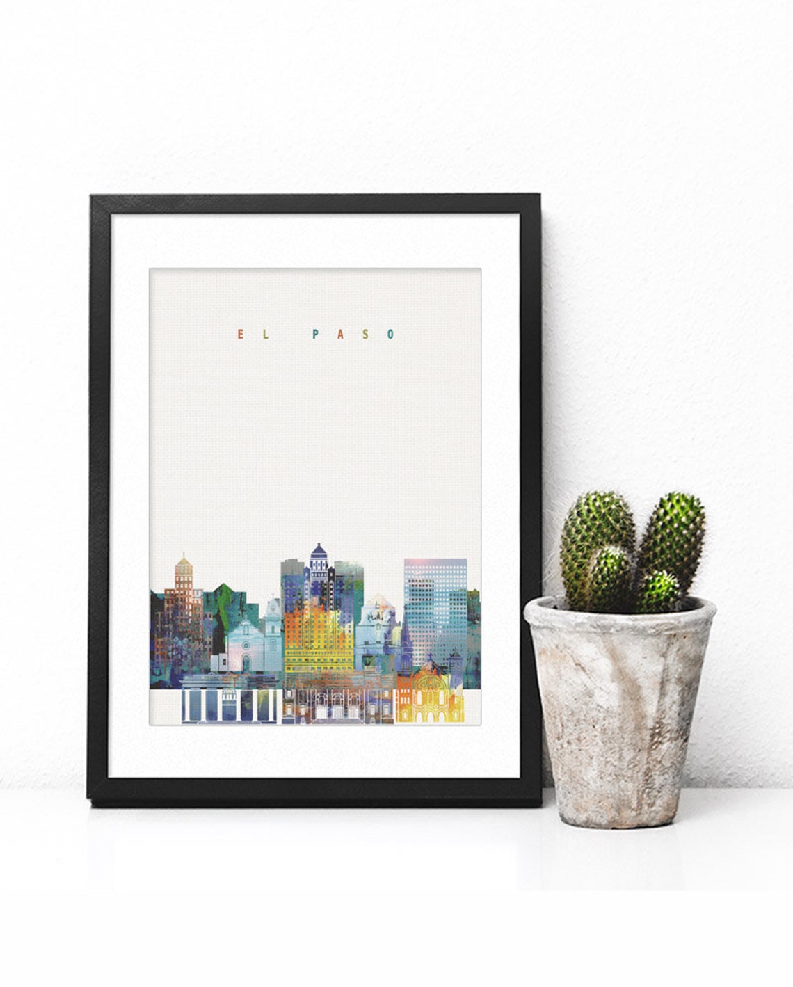 El Paso Texas Watercolor Skyline Downtown Border Cityscape Poster - Image 2