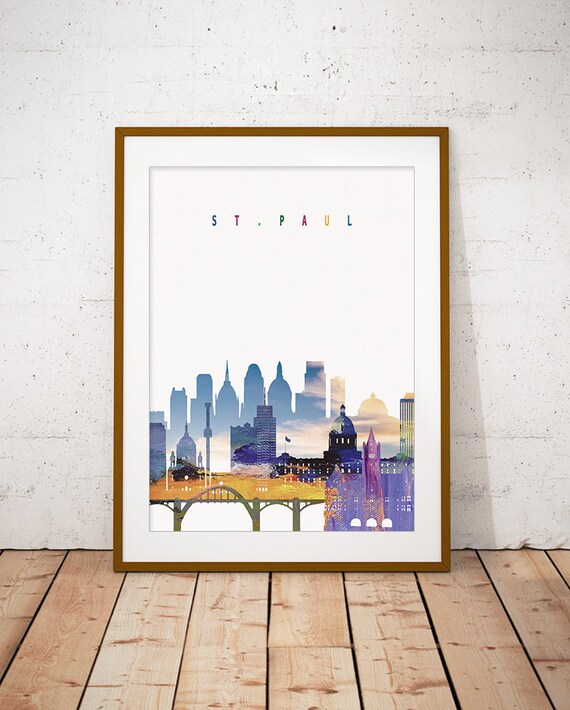 St. Paul Minnesota Downtown Bridge Watercolor Skyline Poster Art