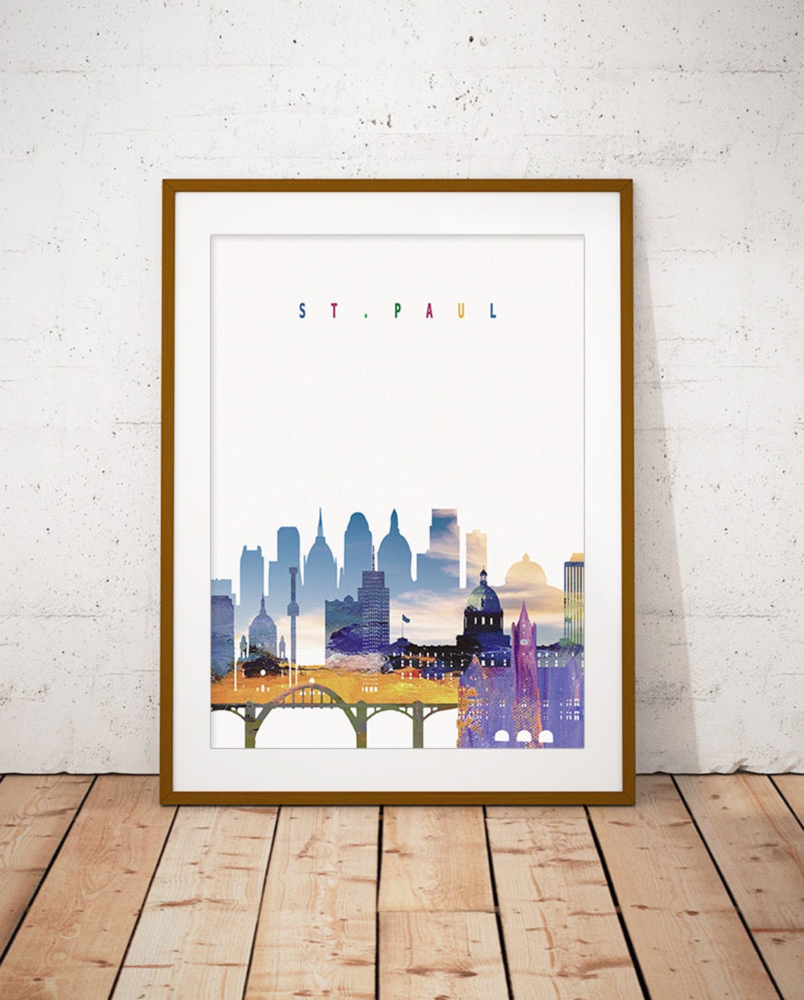St. Paul Minnesota Downtown Bridge Watercolor Skyline Poster Art