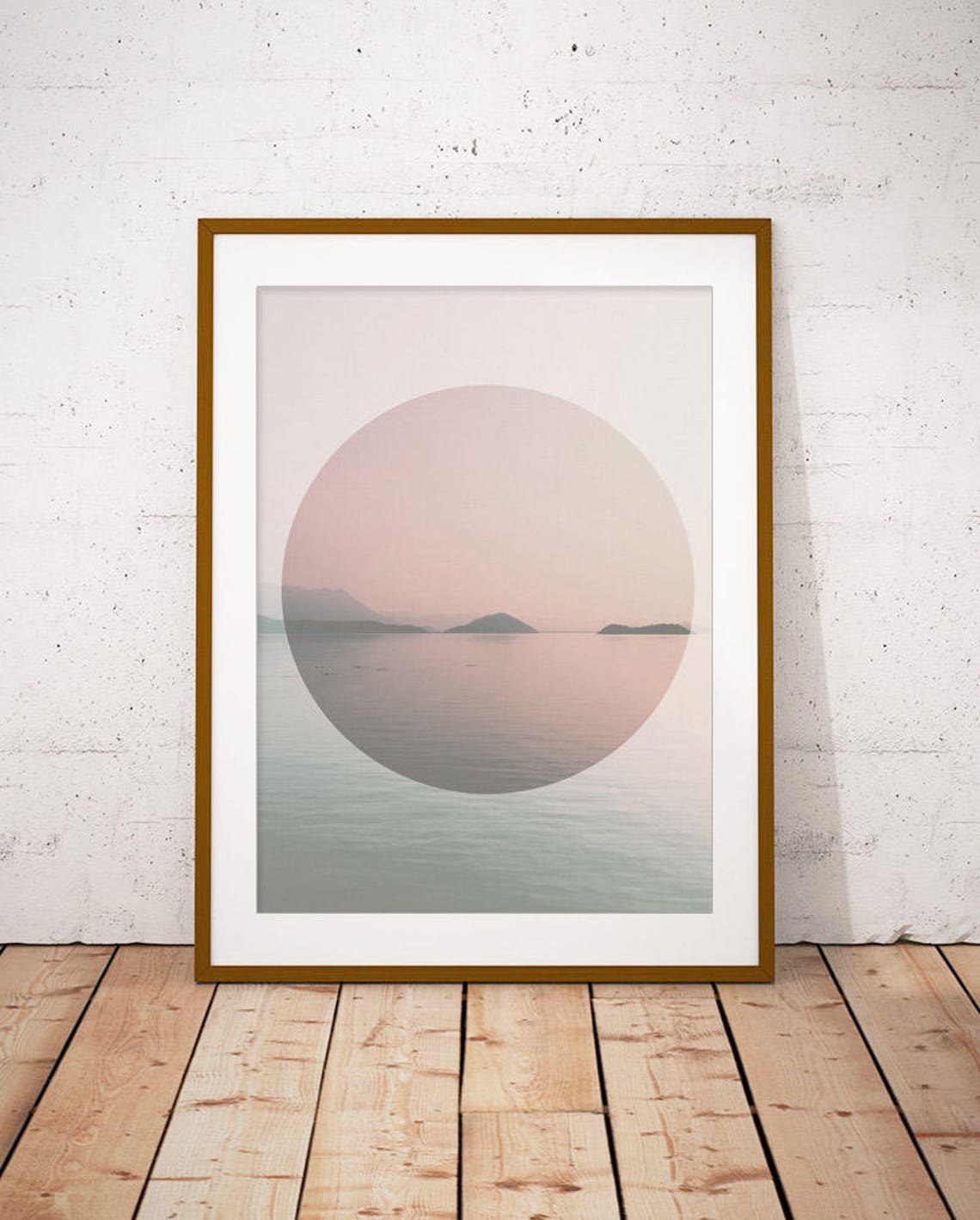 Coastal Geometric Abstract Ocean Circle Blush Pastel Minimal Poster