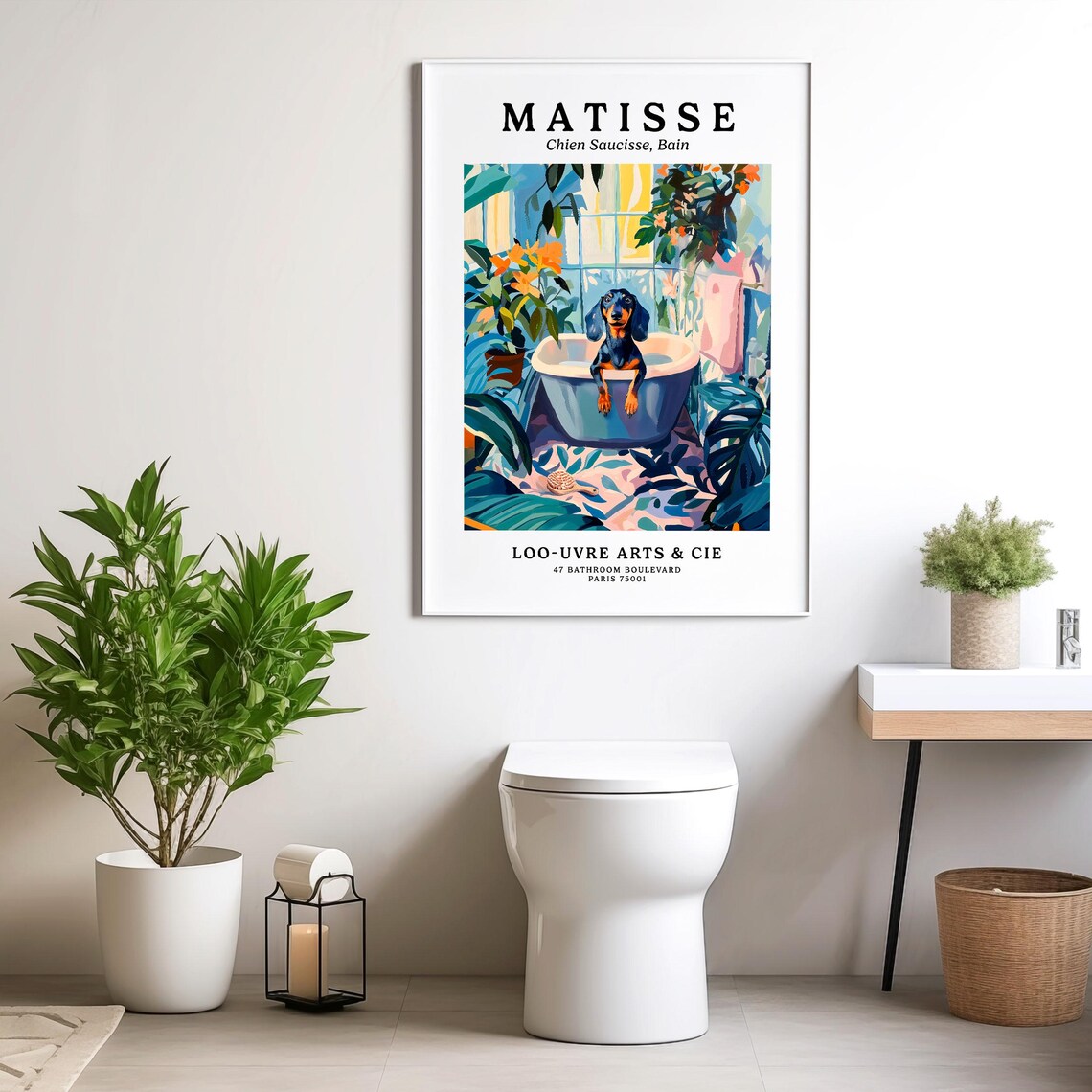 Matisse Style Dachshund Puppy in a Blue Bathtub Parody Art Poster - Image 4