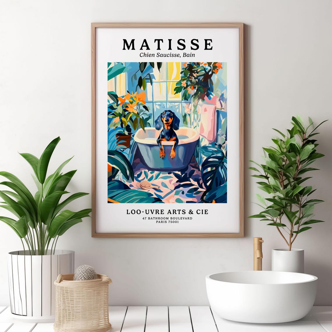 Matisse Style Dachshund Puppy in a Blue Bathtub Parody Art Poster - Image 3