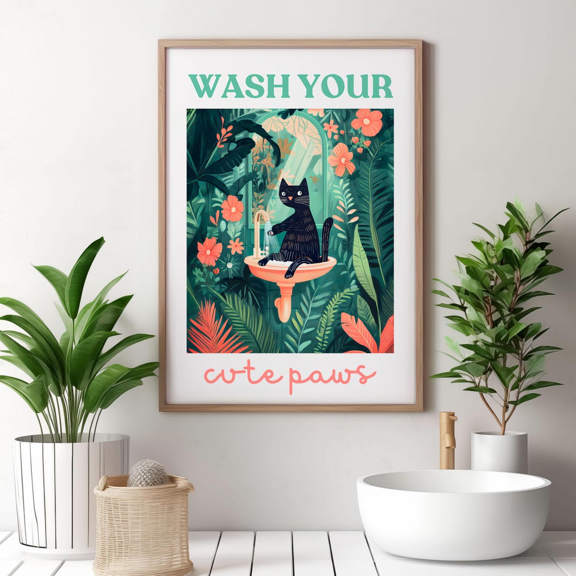 Wash Your Cute Paws Black Cat at a Sink Bathroom Reminder Poster - Image 7