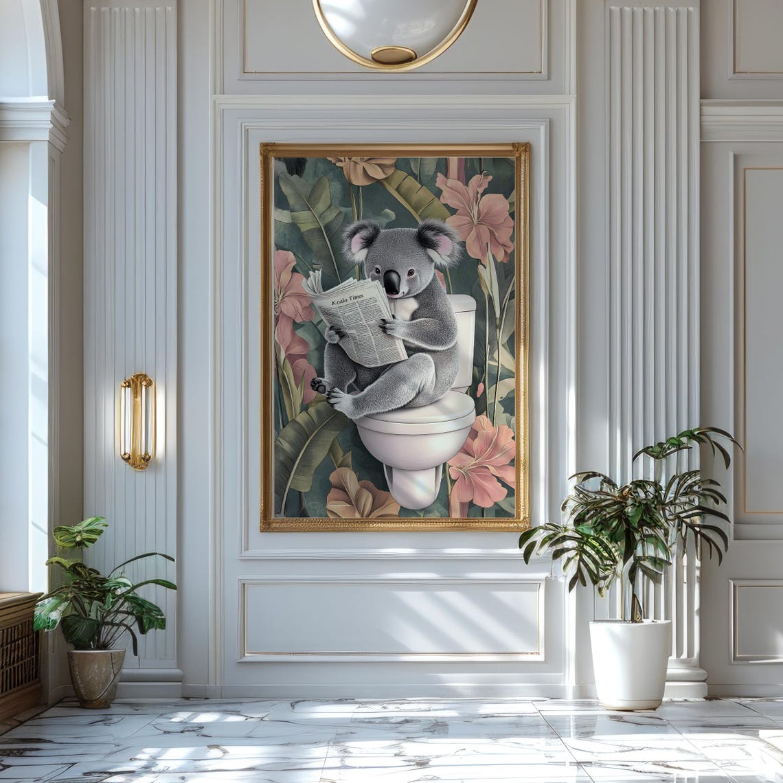 Koala Sitting on a Toilet Reading Koala Times Bathroom Poster - Image 2