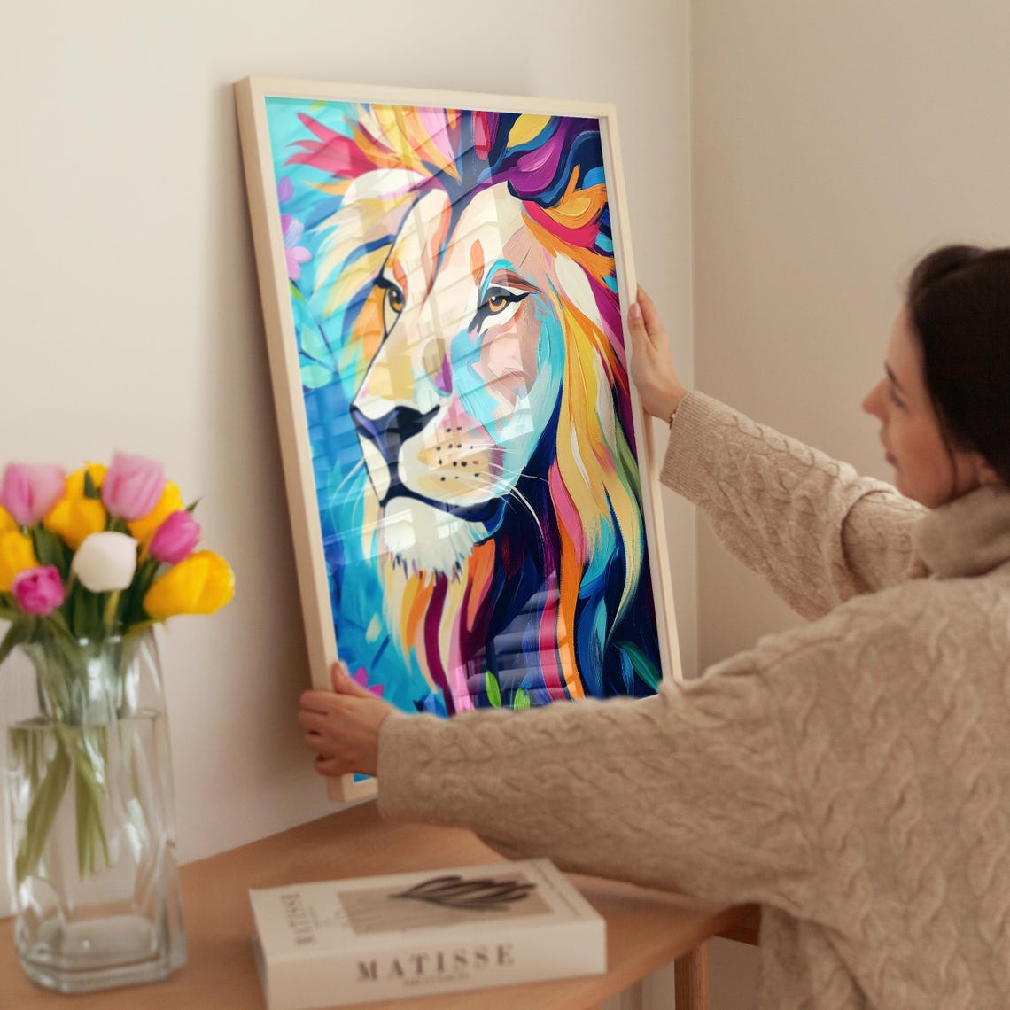 Lion With a Rainbow Mane in Bold Abstract Paint Wildlife Poster - Image 3