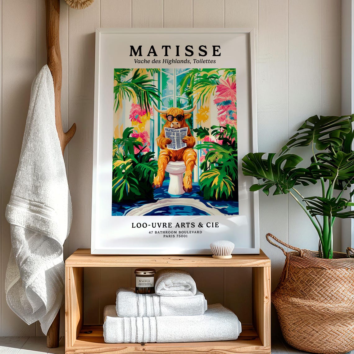 Matisse Style Highland Cow Reading on a Toilet Parody Art Poster - Image 7