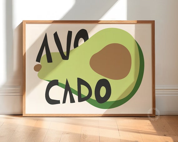 Avocado Poster Fun Kitchen Gallery Wall Art Food Prints Dining Room Wall Art Maximalist Trendy Kitchen Print Chef Art Print