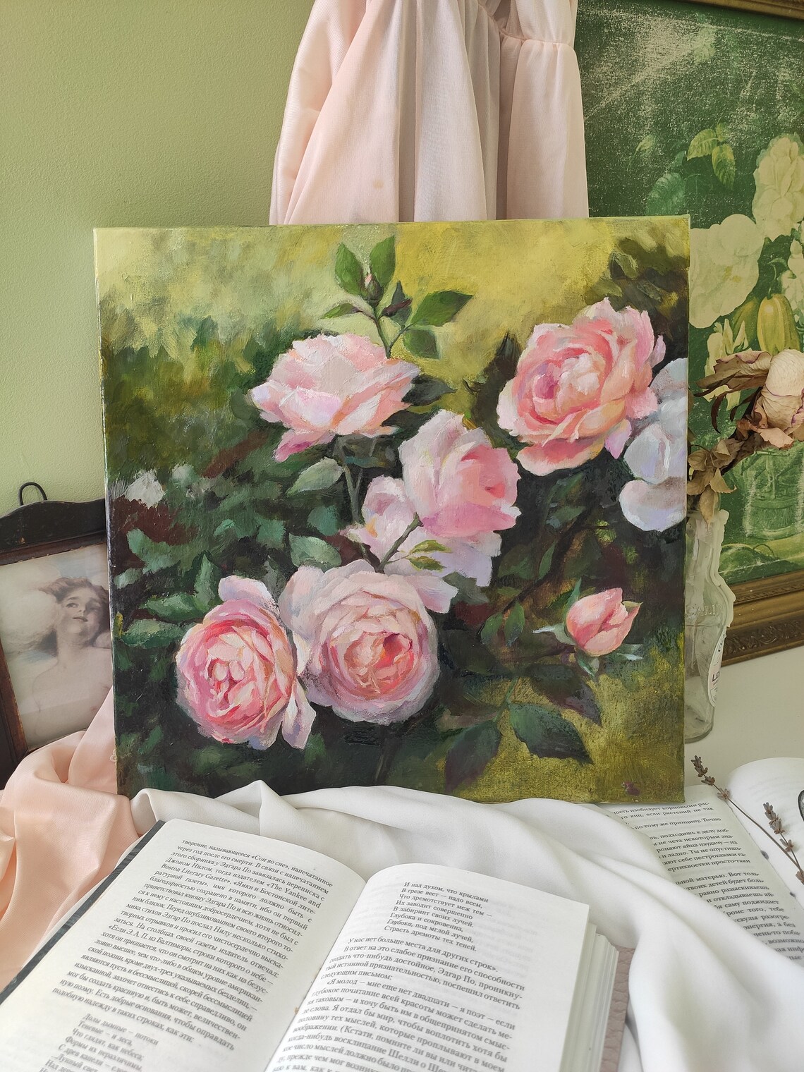 Blush Pink Roses in Bloom Painterly Floral Still Life Poster - Image 4