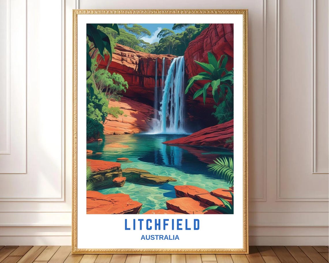 Litchfield Australia Waterfall Red Cliffs Jungle Pool Nature Poster