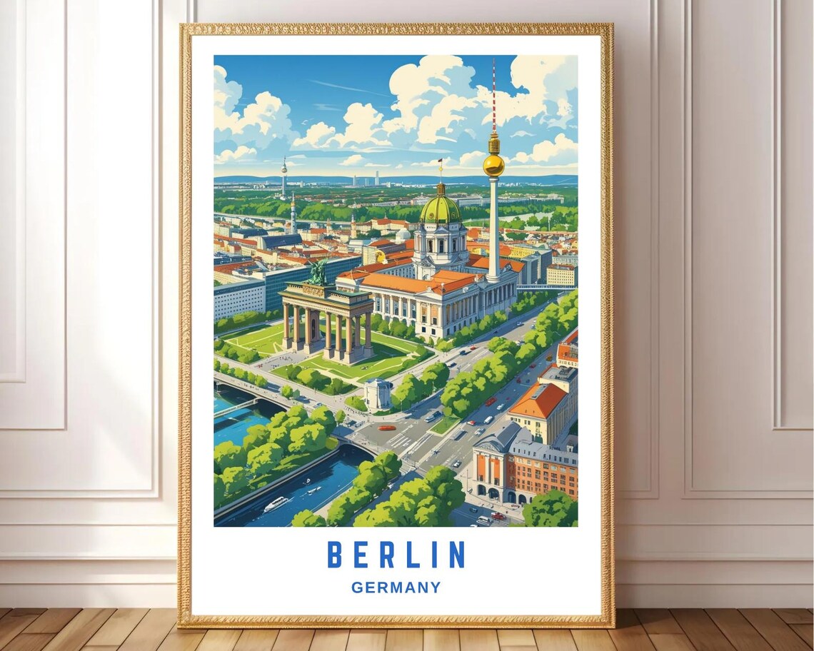 Berlin Germany Brandenburg Gate Cityscape Vintage Travel Poster