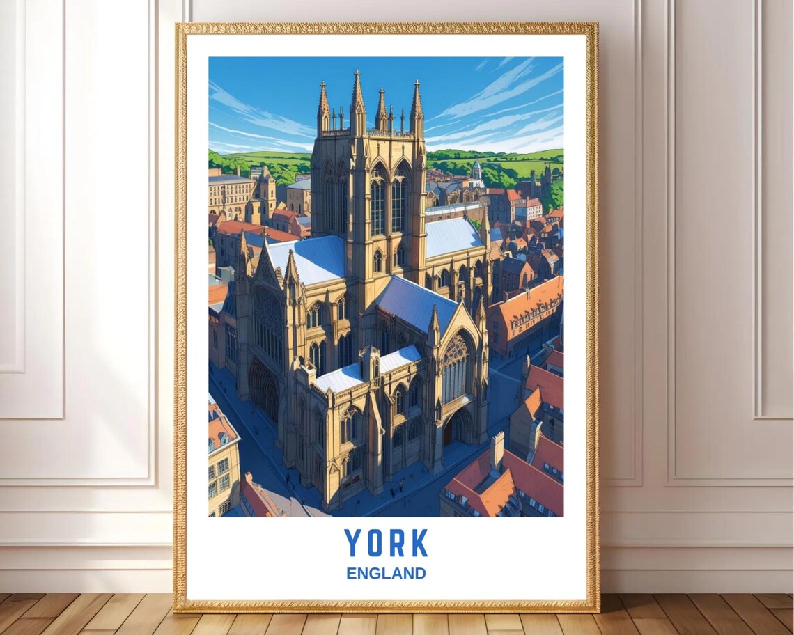York England Minster Cathedral Historic Skyline Travel Poster
