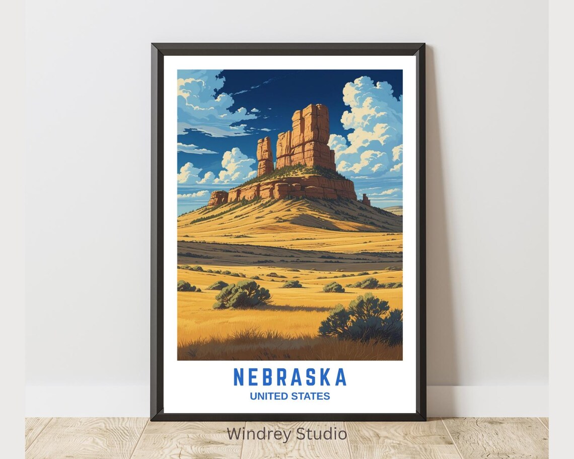 Nebraska United States Prairie Butte Rock Formation Golden Sky Poster