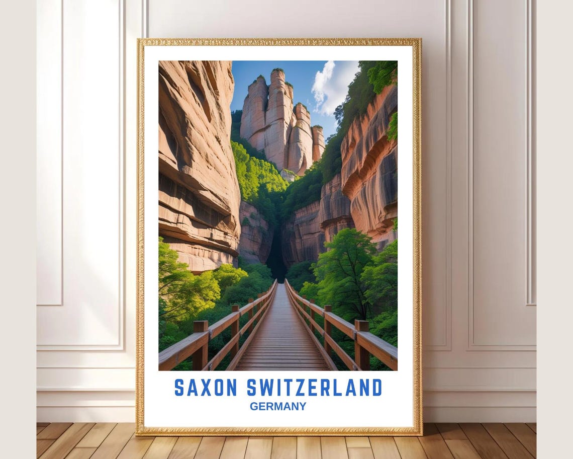 Saxon Switzerland Germany Canyon Bridge Forest Travel Poster