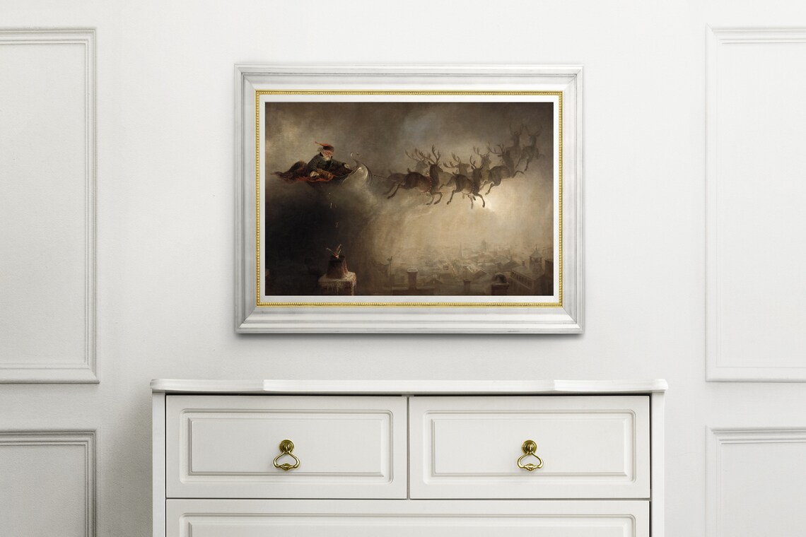 Santa Claus Vintage Christmas Poster, Sleigh Scene - Image 2