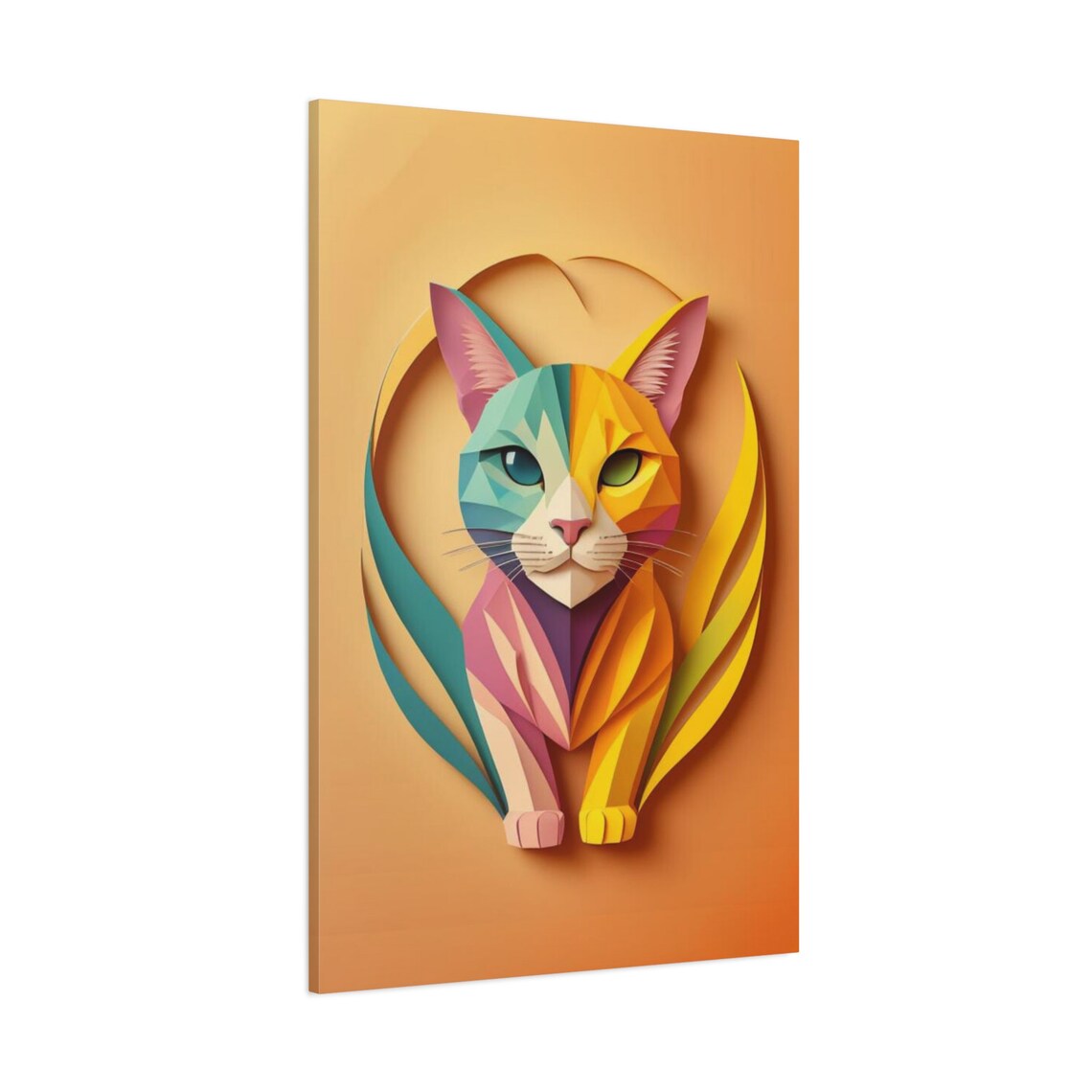 Polygonal Cat Portrait, Abstract Colorful Art Print - Image 3