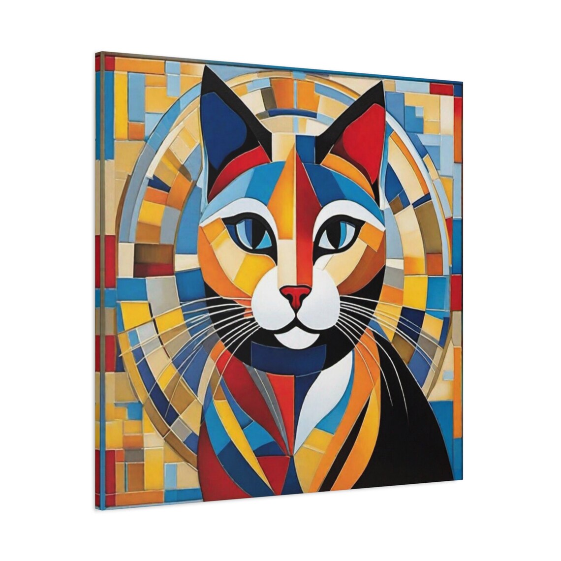 Geometric Cubism Cat Portrait Stained Glass Mosaic Colorful Art Poster - Image 3