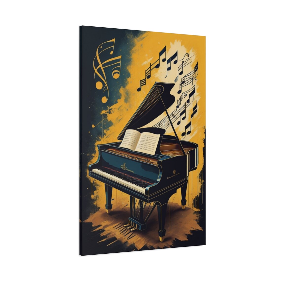 Vintage Black Grand Piano Sheet Music Gold Notes Retro Jazz Poster - Image 3