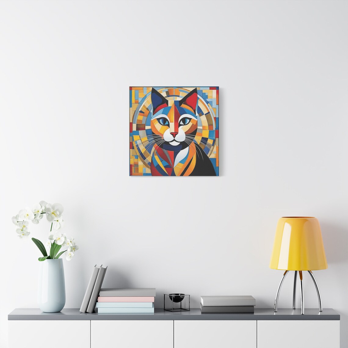 Geometric Cubism Cat Portrait Stained Glass Mosaic Colorful Art Poster - Image 2