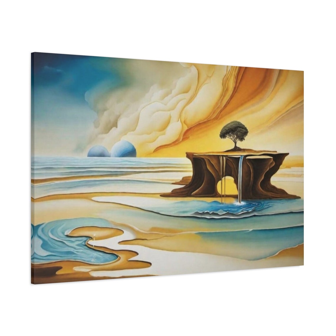 Surreal Floating Cliff Tree Waterfall Ocean Golden Dreamscape Poster - Image 3