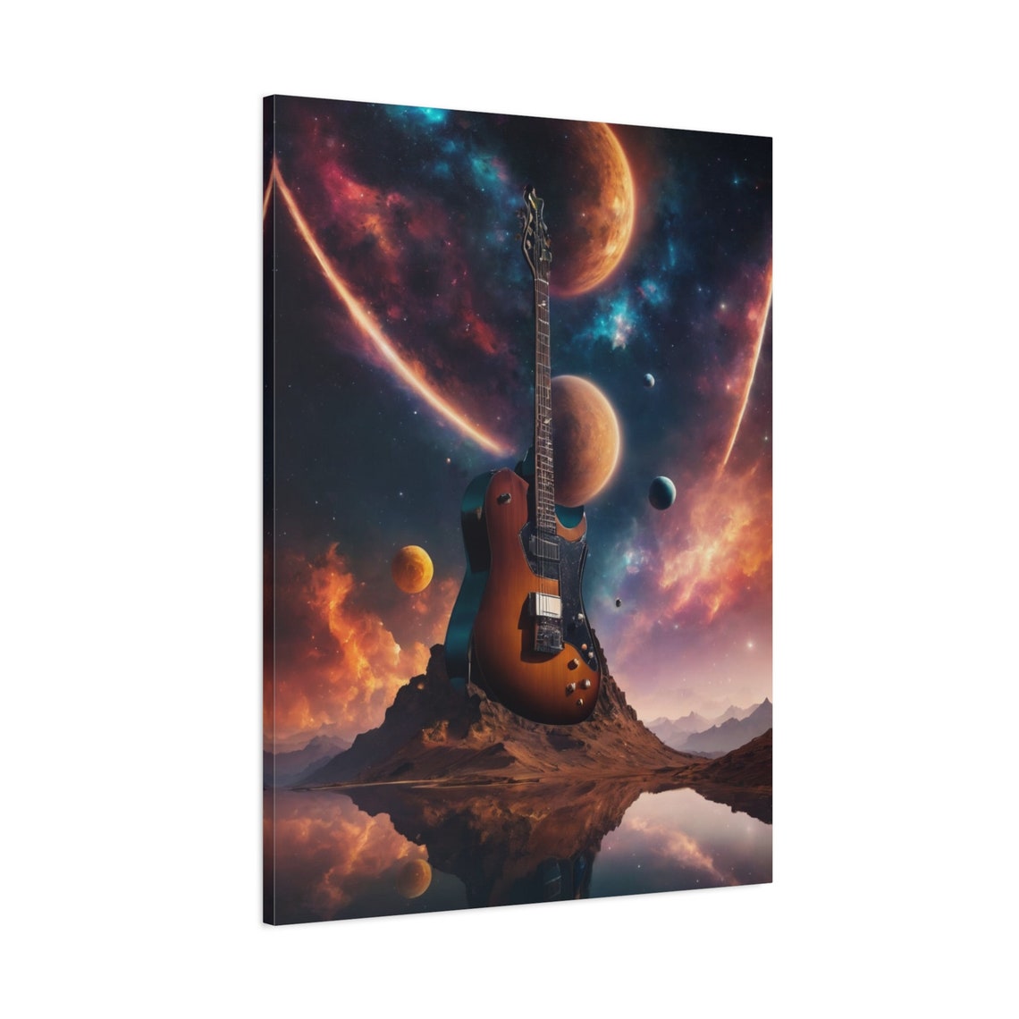Cosmic Electric Guitar Space Planets Nebula Fantasy Wall Art Poster - Image 3