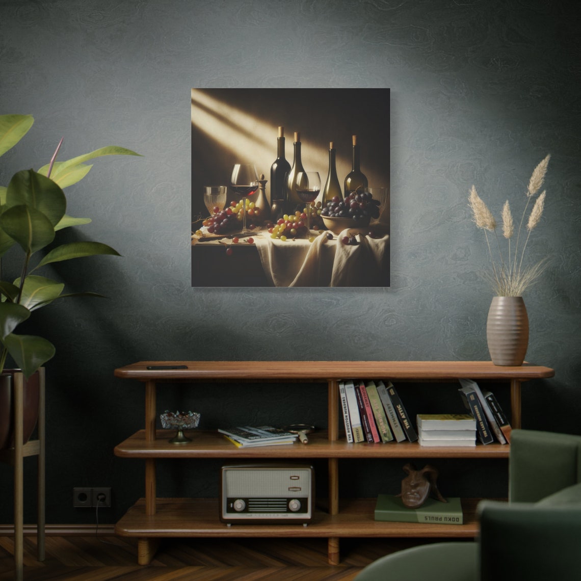 Elegant Wine Bottles Grapes Still Life Table Setting Wall Poster - Image 4