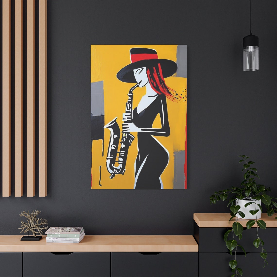 Elegant Woman Saxophone Player Abstract Jazz Musician Wall Poster - Image 2