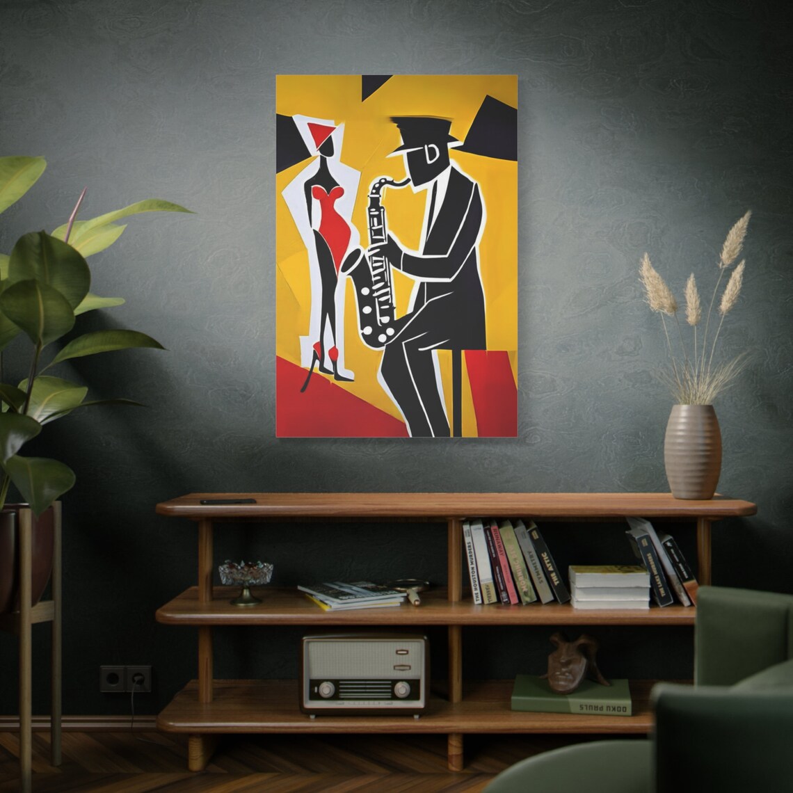 Jazz Saxophonist And Red Dress Woman Bold Pop Art Music Wall Poster - Image 2