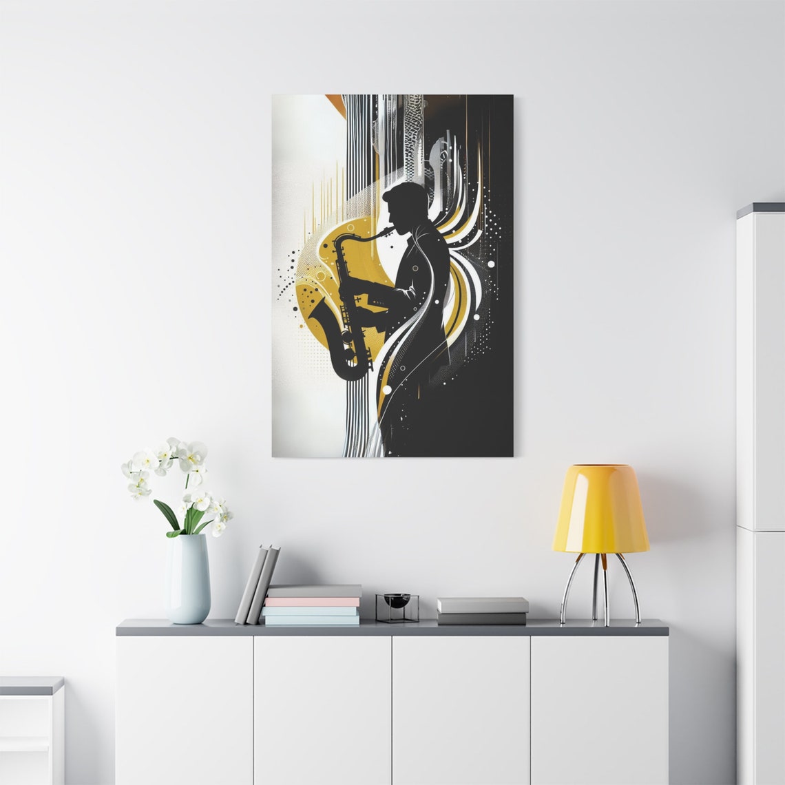 Jazz Saxophone Silhouette Gold Swirl Abstract Musician Wall Poster - Image 4