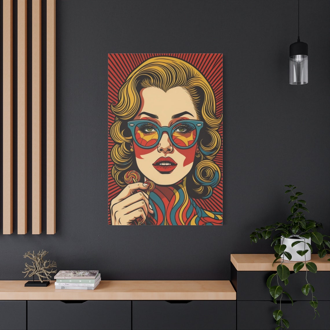 Retro Pop Art Blonde Woman Face Comic Style Colorful Glasses Poster - Image 4