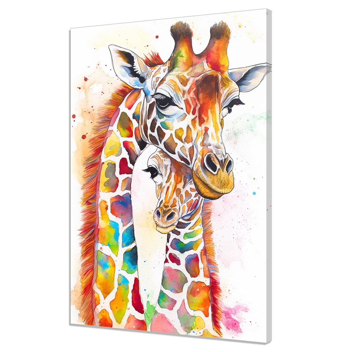 Rainbow Giraffe and Baby Watercolor Nursery Art Print