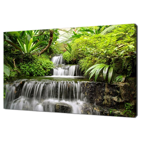 Beautiful Peaceful Waterfall In The Rain Forest Modern Landscape Design Home Decor Print Wall Art Picture Wall Hanging