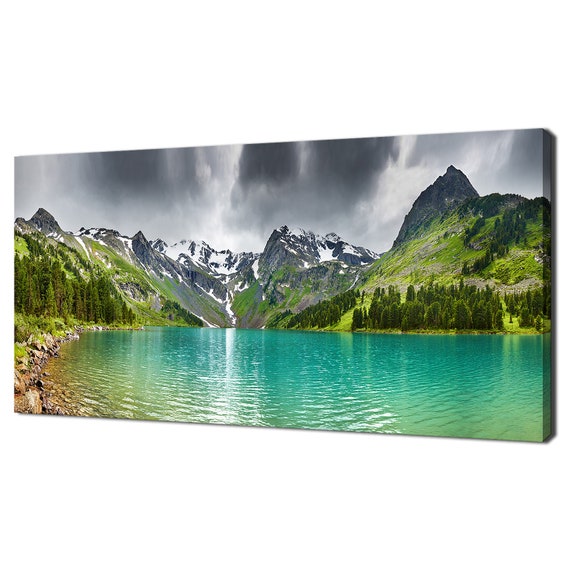Green Lake Mountains Panorama Landscape Modern Design Home Decor Print Wall Art Picture