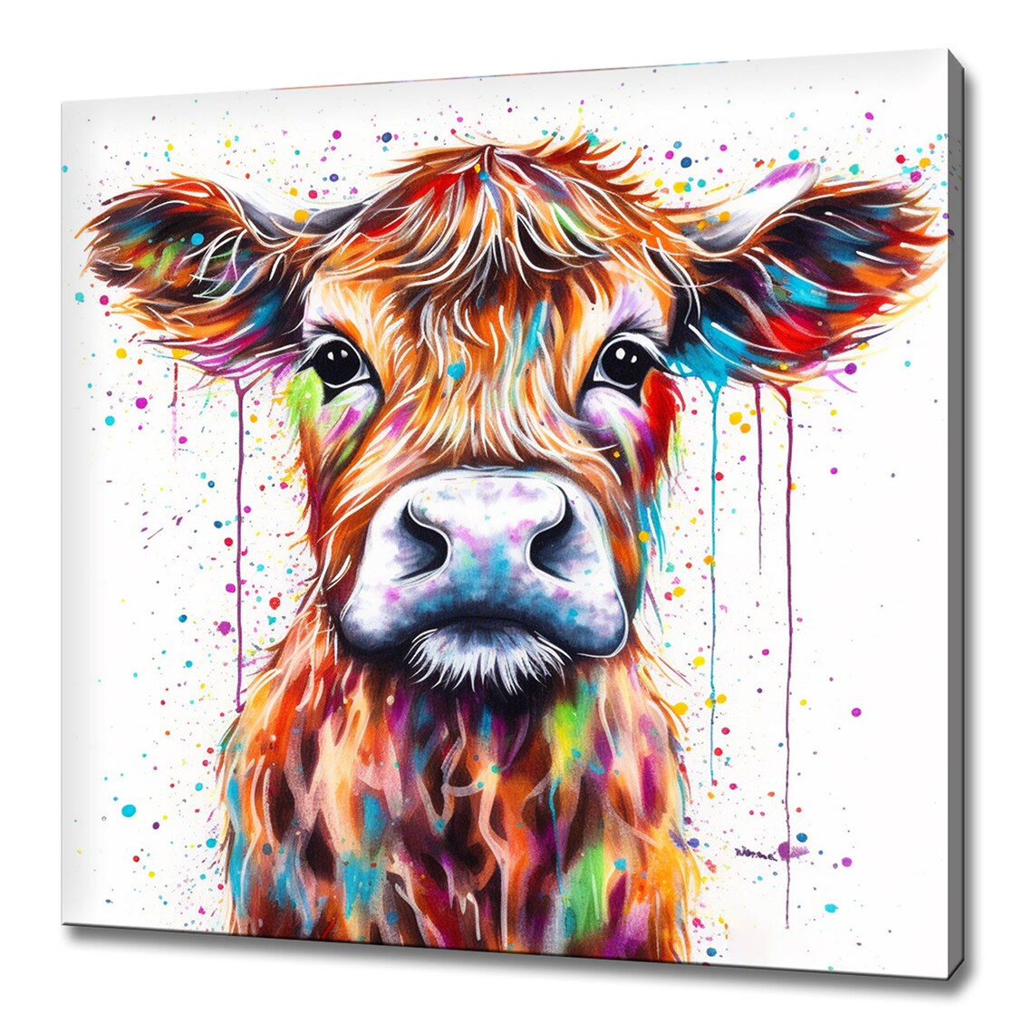 Colourful Calf Cow Watercolor Nursery Art Print