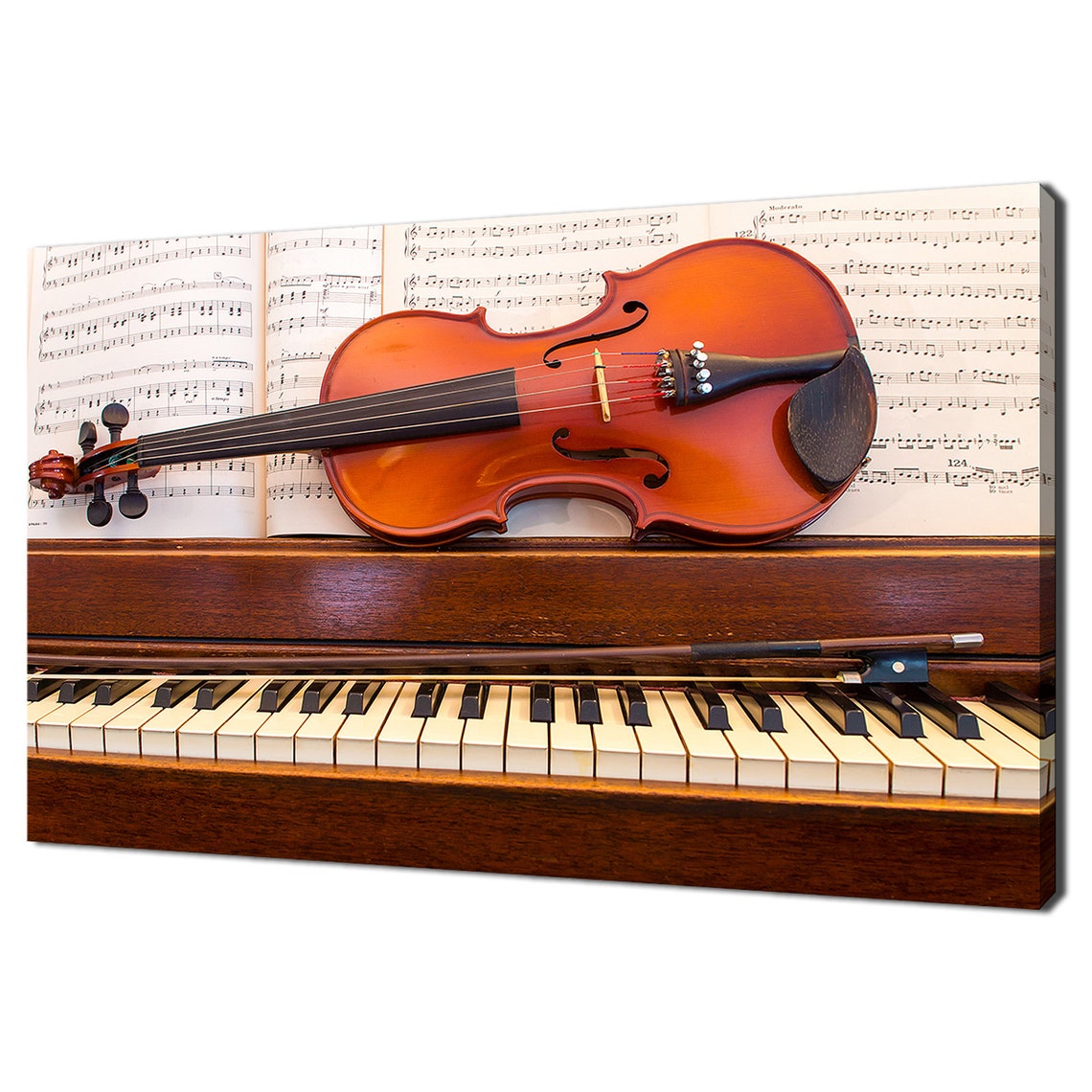Violin On Piano With Sheet Music Bow Music Lovers Photo Poster