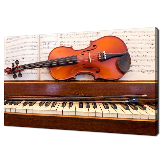 Violin On Piano With Sheet Music Bow Music Lovers Photo Poster