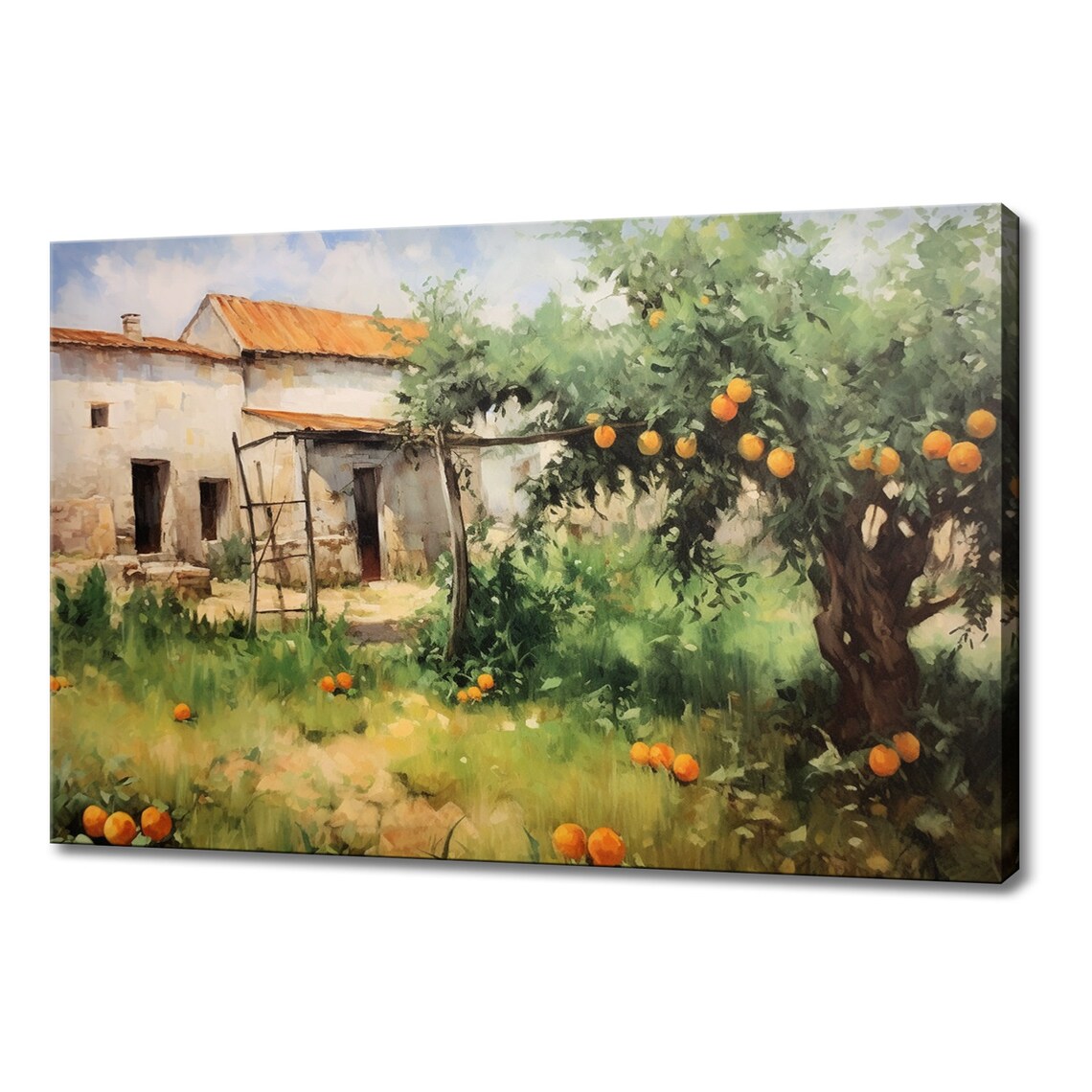 Orange Grove Farmhouse Mediterranean Orchard Summer Painting Print