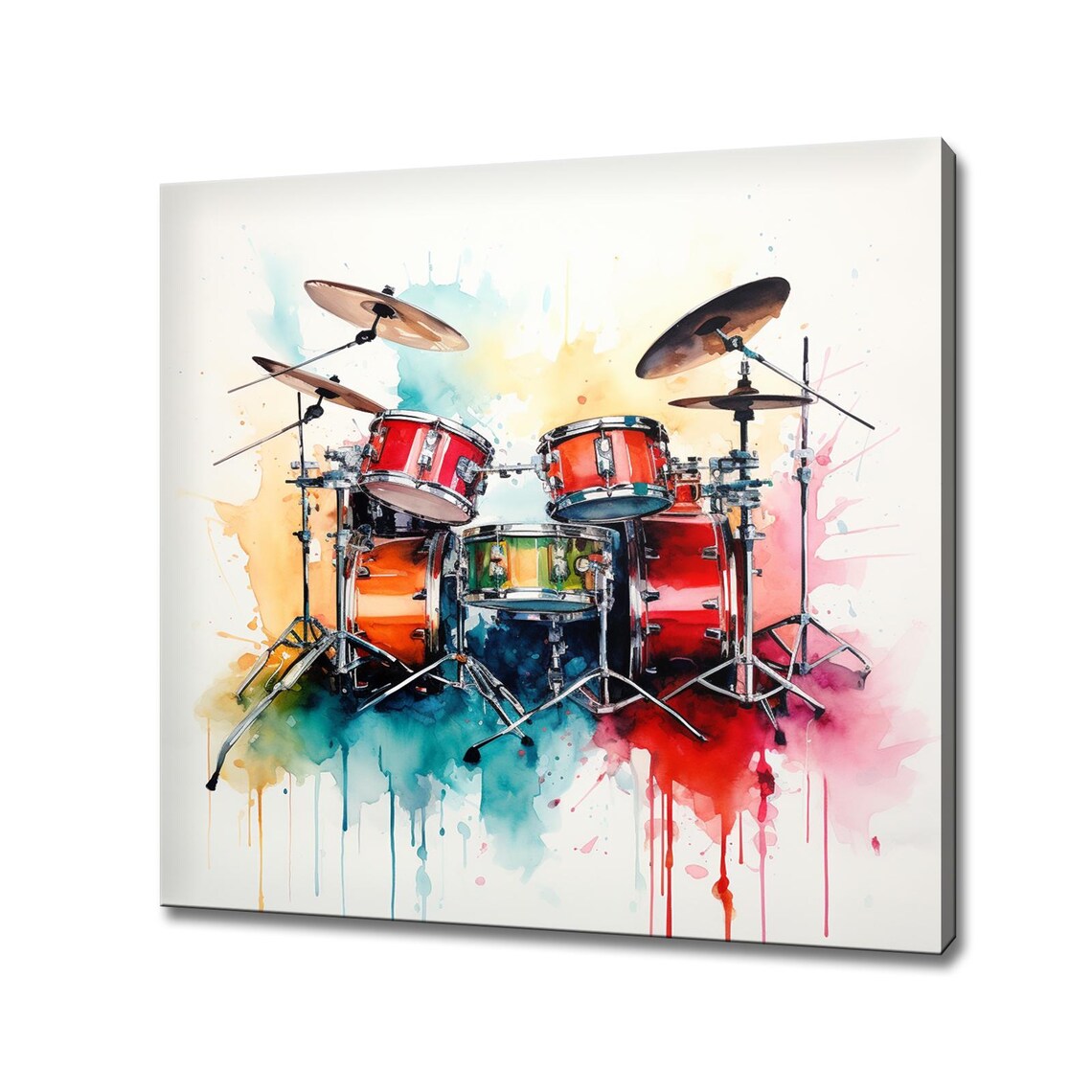 Red Drum Kit Watercolor Colorful Paint Splash Music Drummer Art Poster