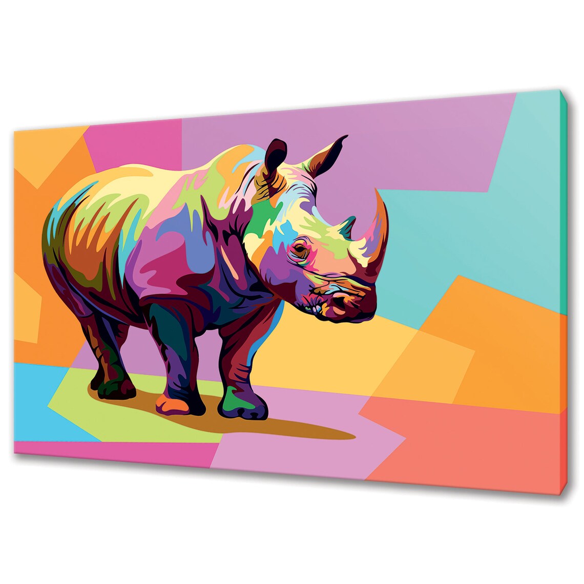 Colorful Rhino Full Body Pop Art Pastel Geometric Animal Poster