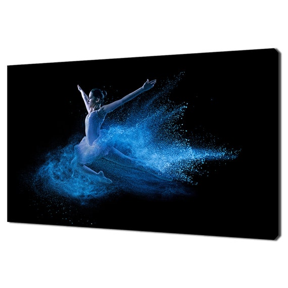 Young Beautiful Ballerina Dancer Jumping Into Blue Powder Cloud Modern Design Home Decor Print Wall Art Picture Wall Hanging