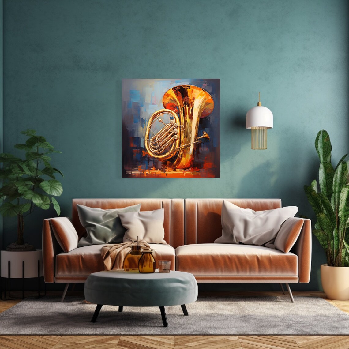 Golden Tuba Brass Instrument Oil Painting Music Room Wall Art Poster - Image 2