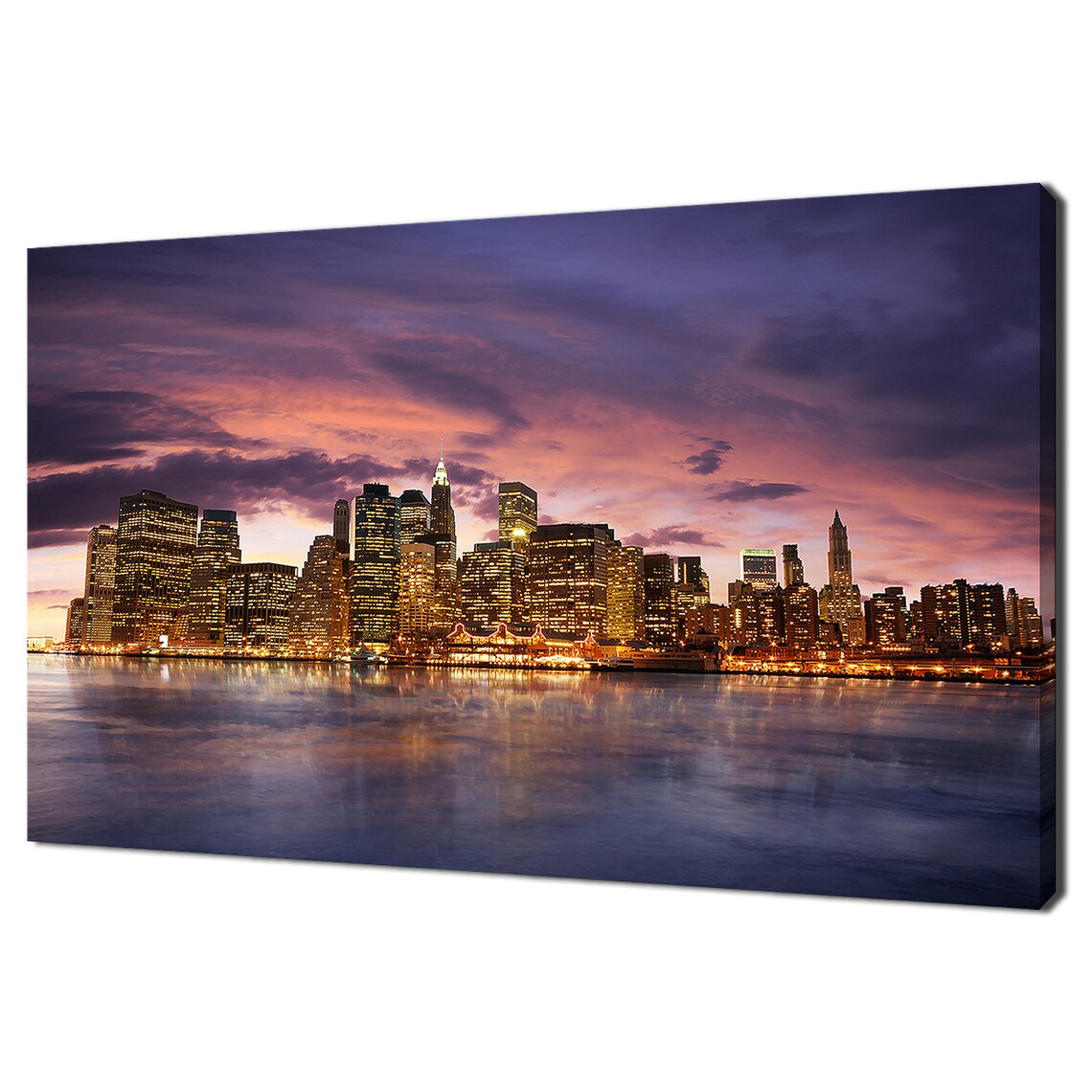 New York City Manhattan Skyline Purple Sunset Harbor Lights Poster