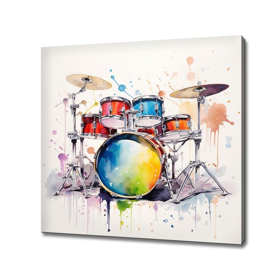 Colorful Drum Kit Watercolor Paint Splash Music Drummer Room Poster