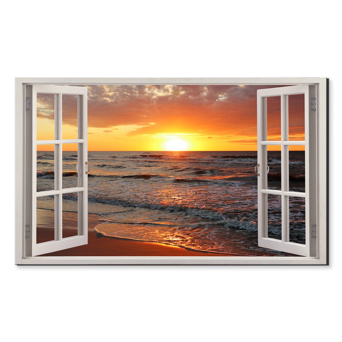 Sunset Sea Beach Seascape Window View Art Print