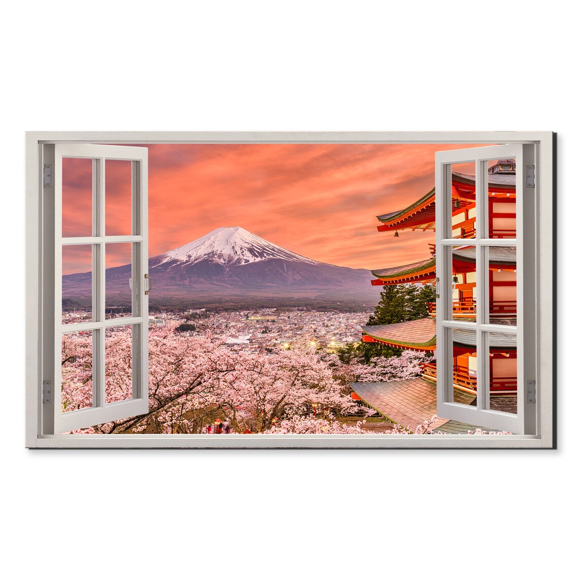 Mount Fuji Cherry Blossom Pagoda Pink Sunset Japan Travel Poster