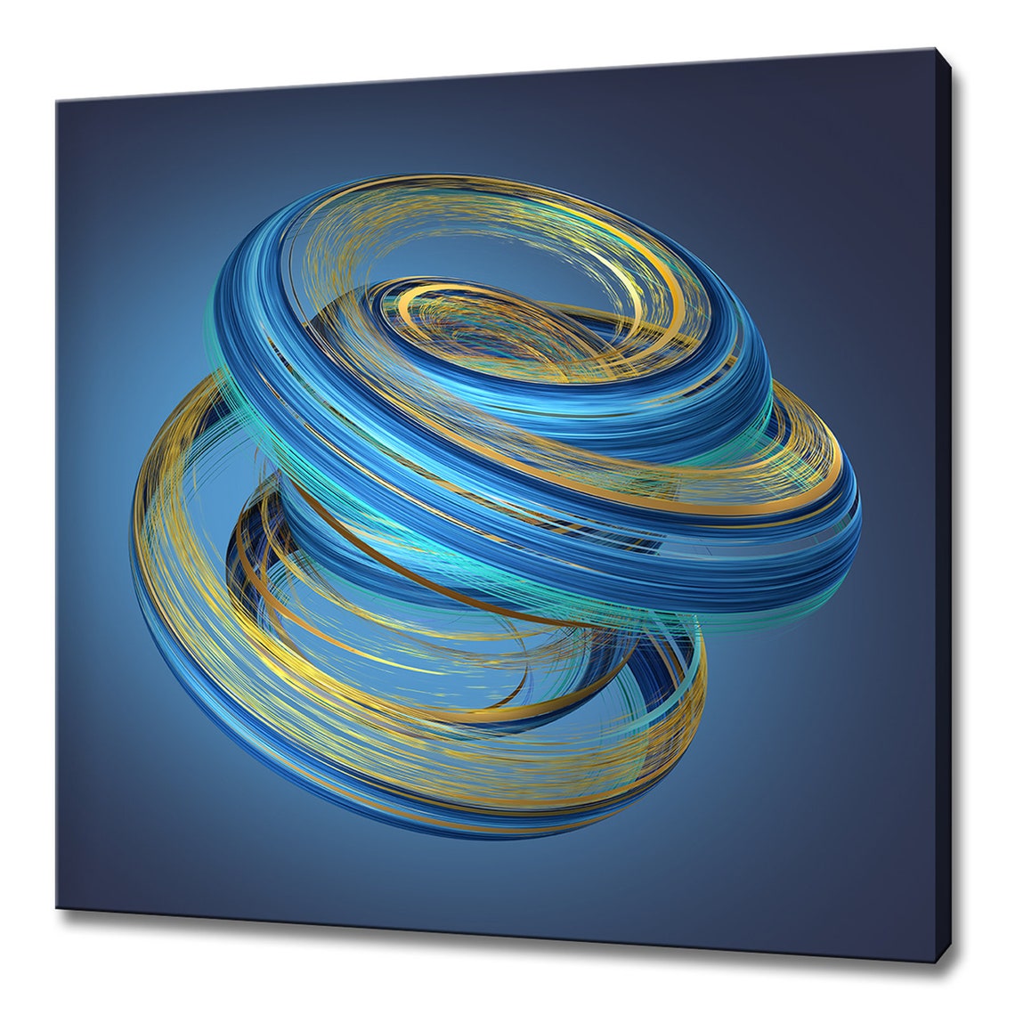 Blue Yellow Abstract Swirl Rings Modern Digital Art Canvas Wall Art