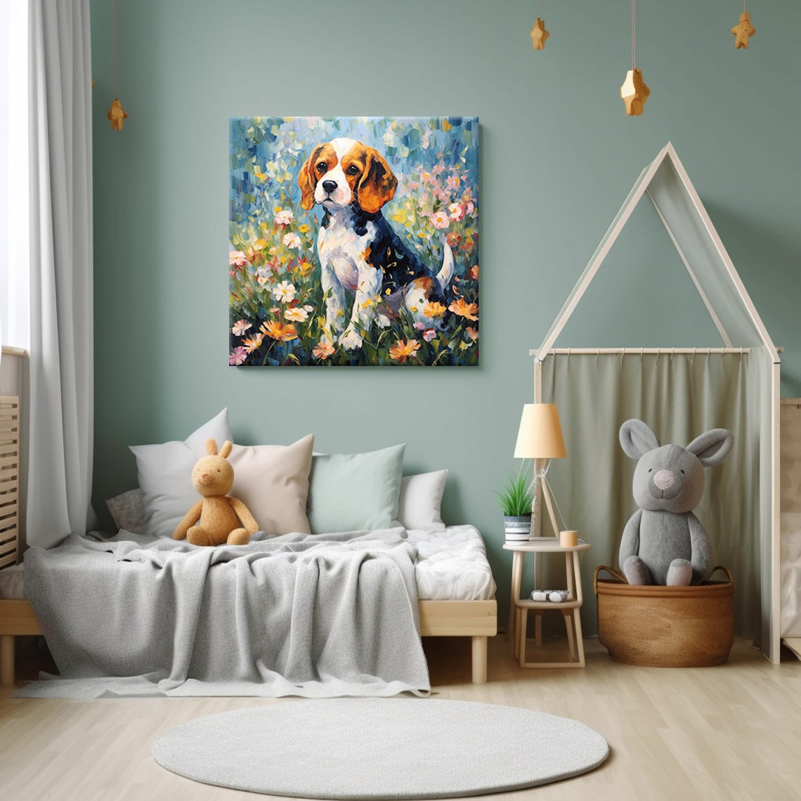 Cute Beagle Dog Puppy Animal Print Gift For Beagle Dog Lover Colourful Dog Pet Portrait Painting Print Kids Room Nursery Wall Art - Image 4