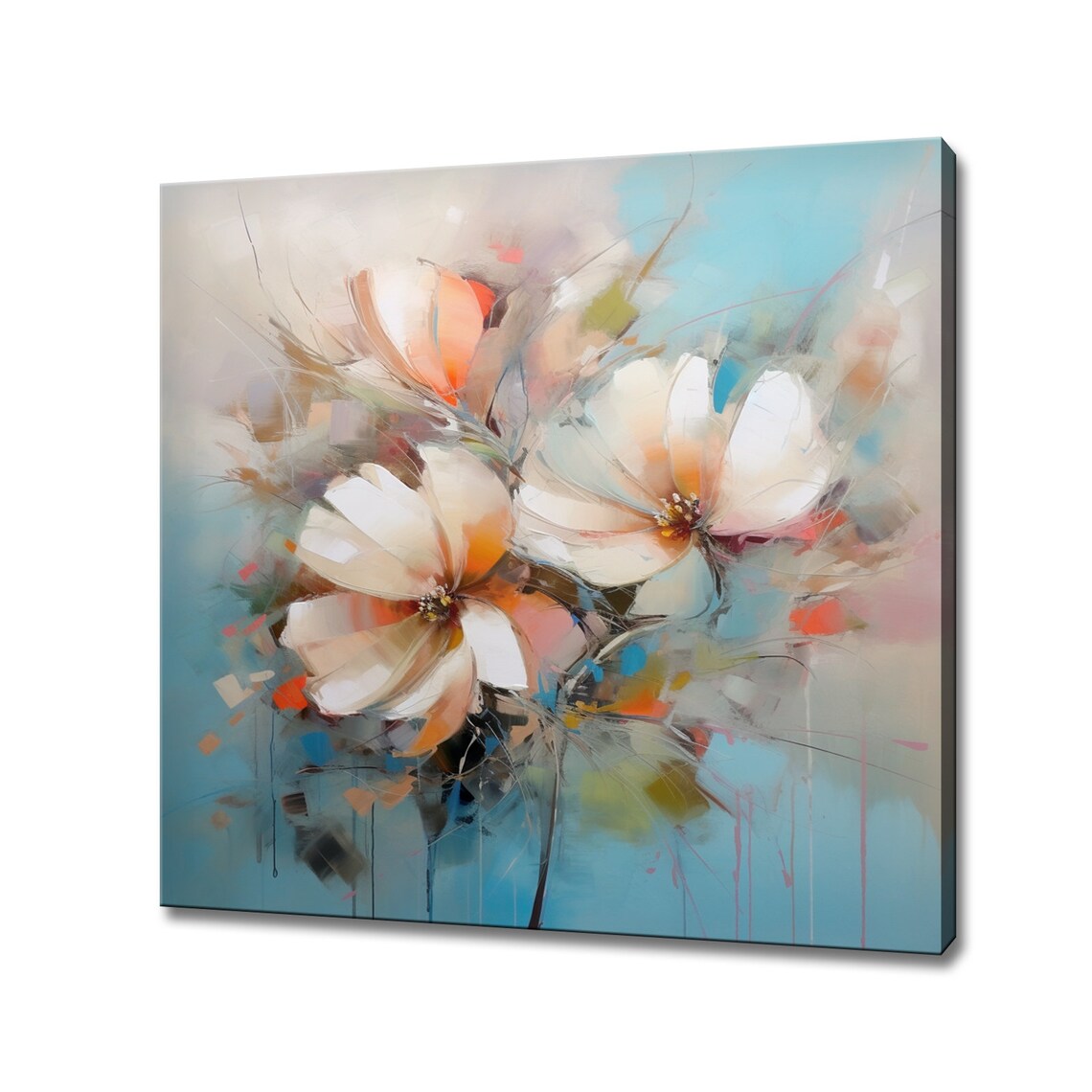Soft White Peach Blossom Flowers Abstract Oil Painting Wall Art