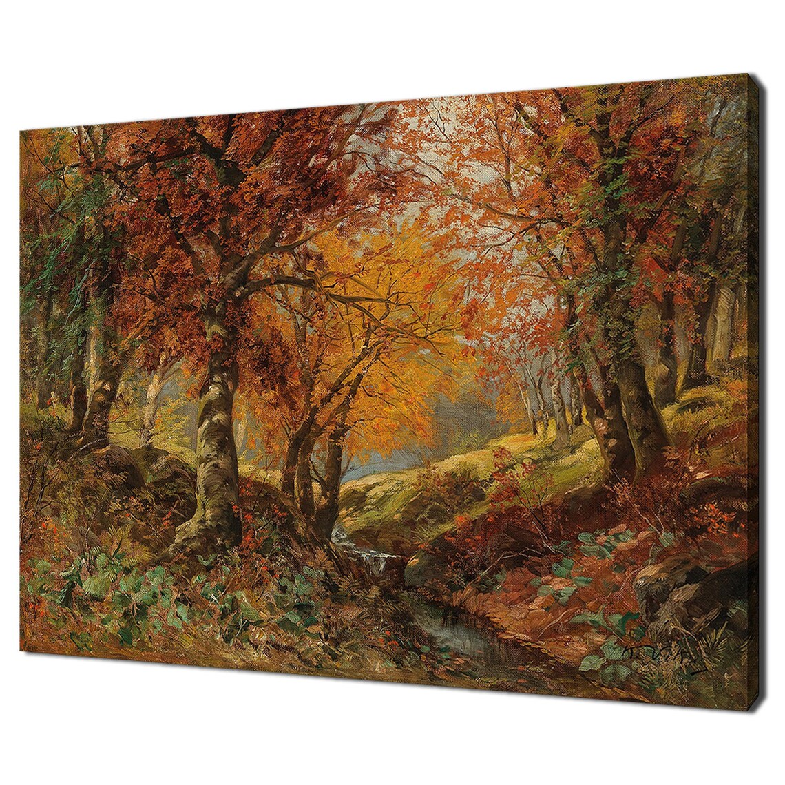 Autumn Forest Glade Fall Foliage Stream Vintage Woodland Art Poster